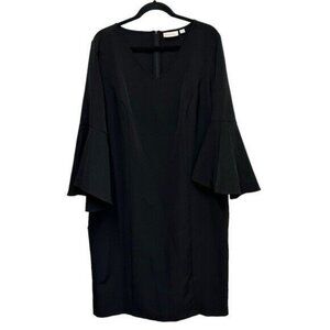 Belle by Kim Gravel 1X V Neck Dress Bell Sleeves Black Classic LBD QVC A299310